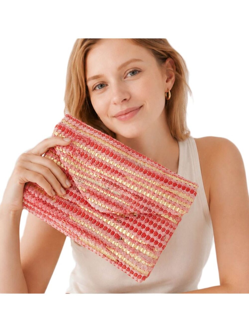 Tigerstars Boho Pink Textured Envelope Clutch Crossbody Bag